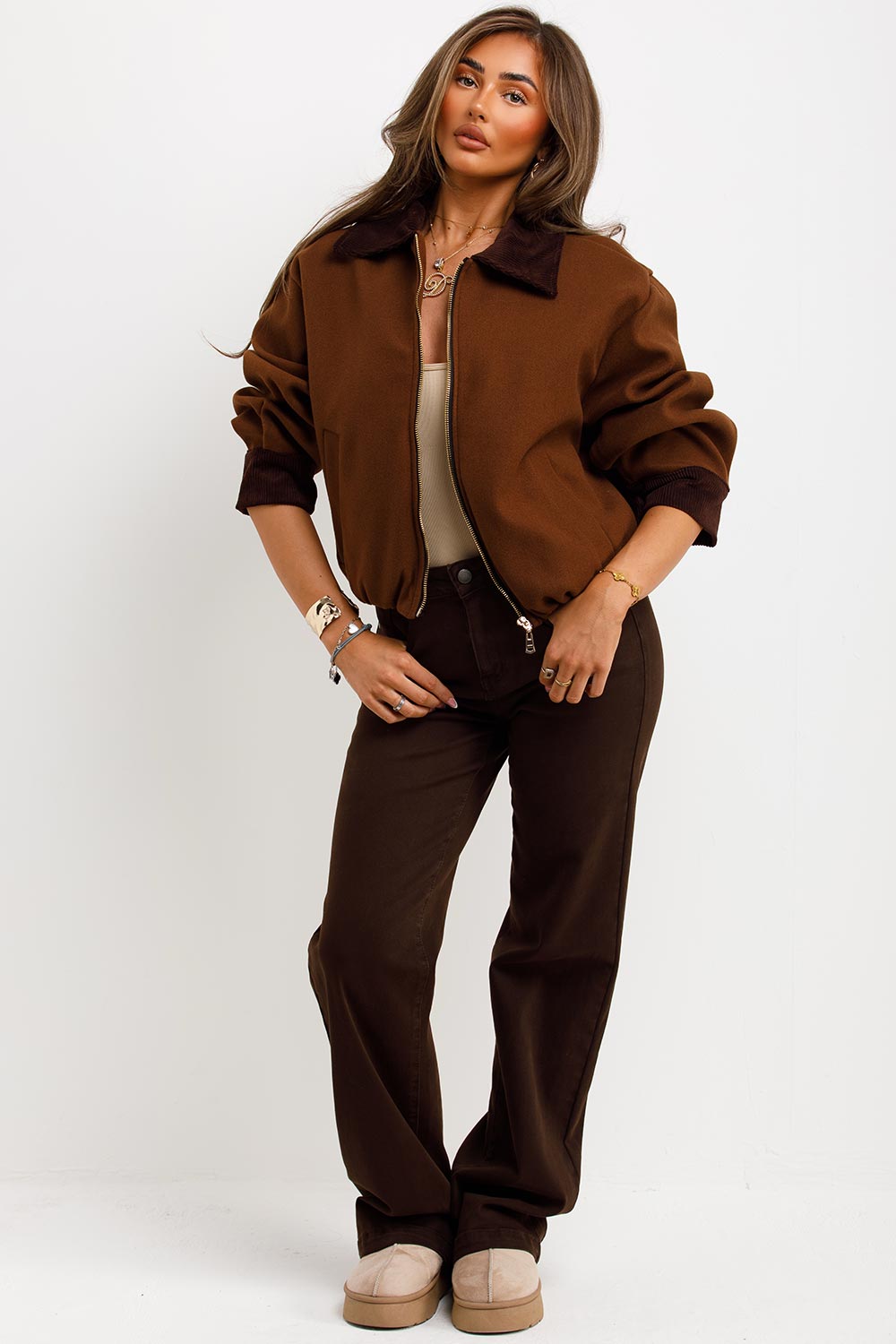 Shorts Bomber Jacket with Collar Brown | Xtralitty
