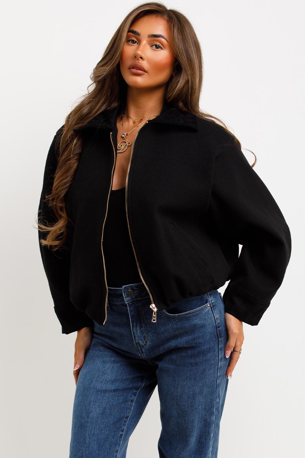 Shorts Bomber Jacket with Collar Black | Xtralitty