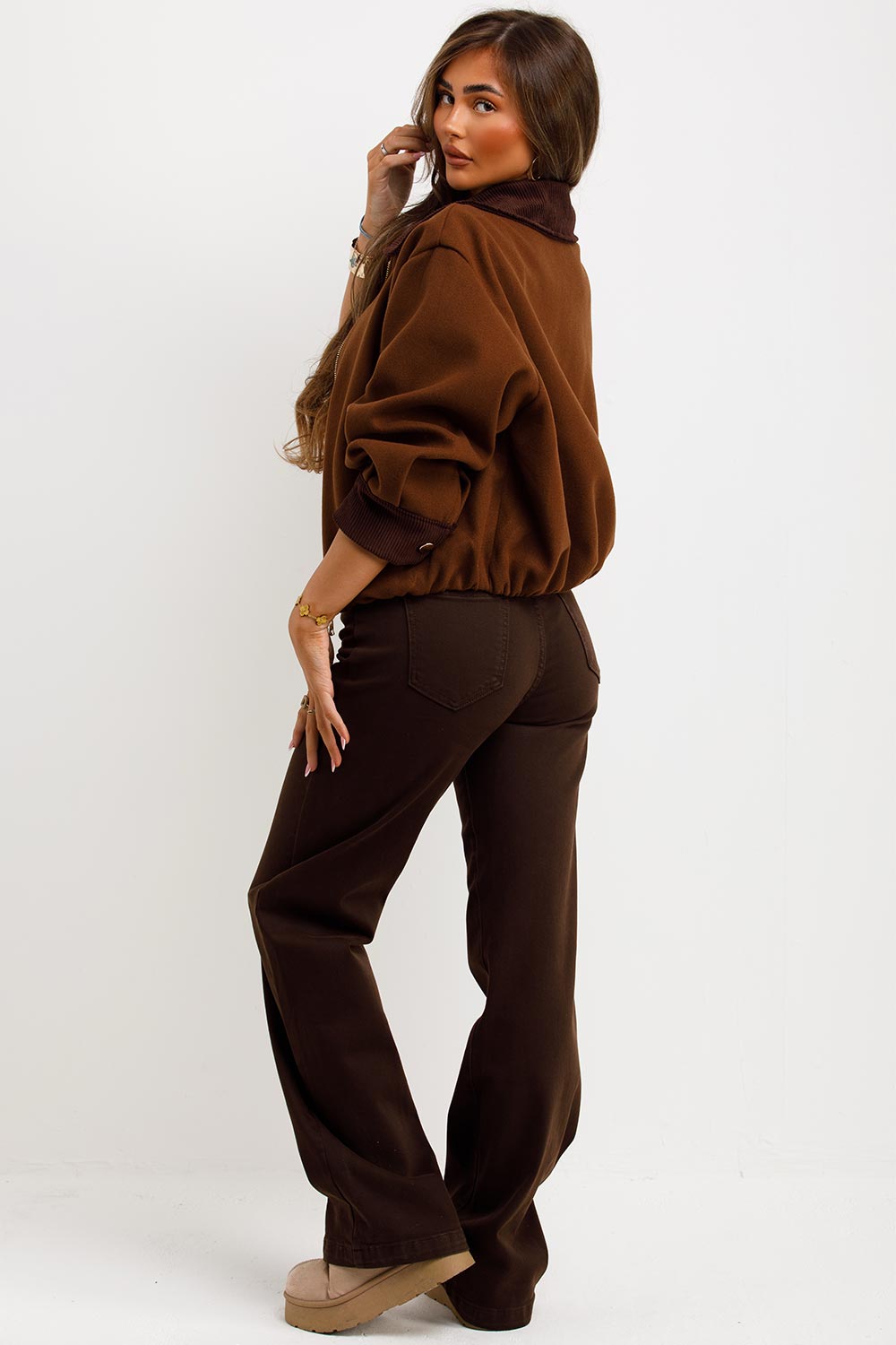 Shorts Bomber Jacket with Collar Brown | Xtralitty