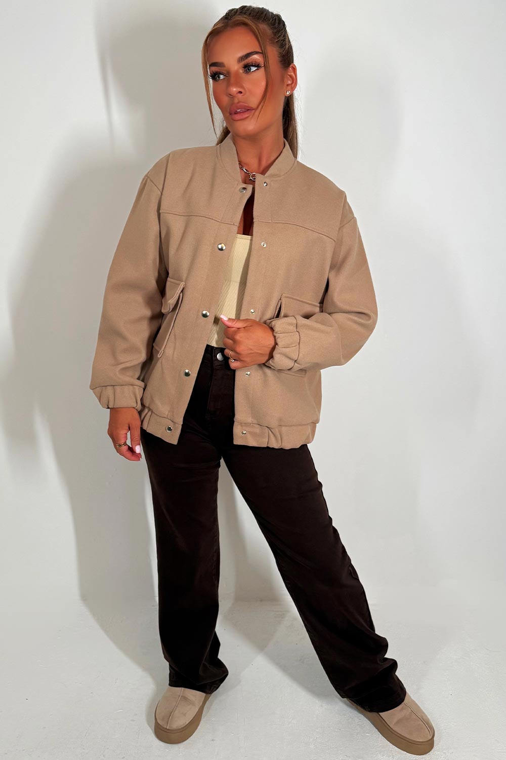 Bomber Jacket with Pockets Beige | Xtralitty