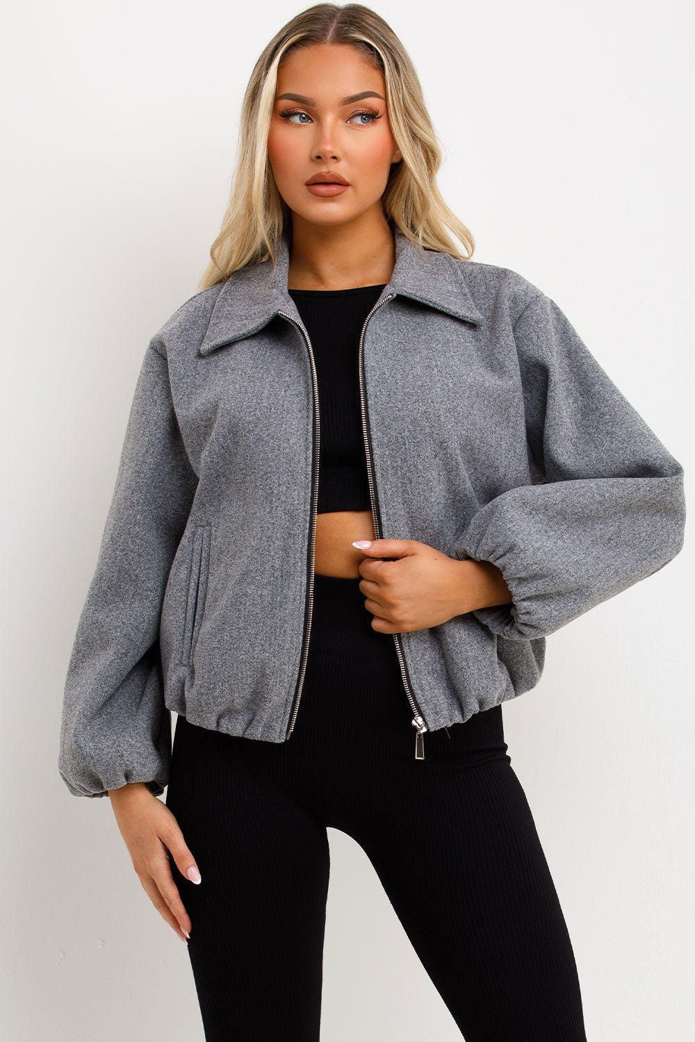 Puffed Bomber Jacket with Zip Grey | Xtralitty
