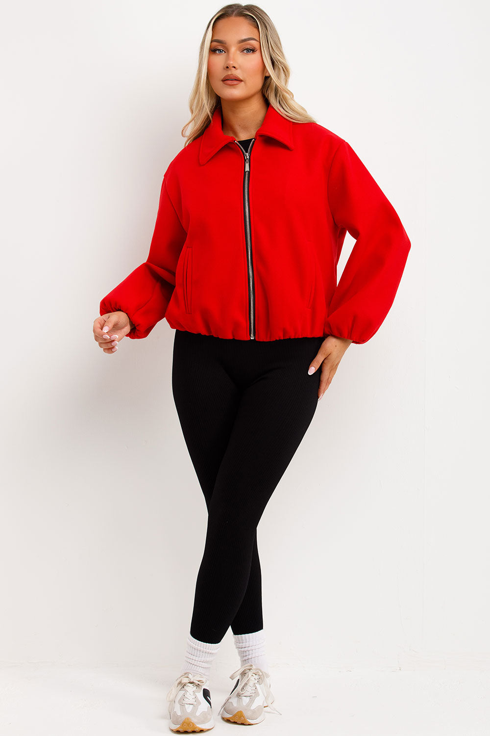 Puffed Bomber Jacket with Zip Red | Xtralitty