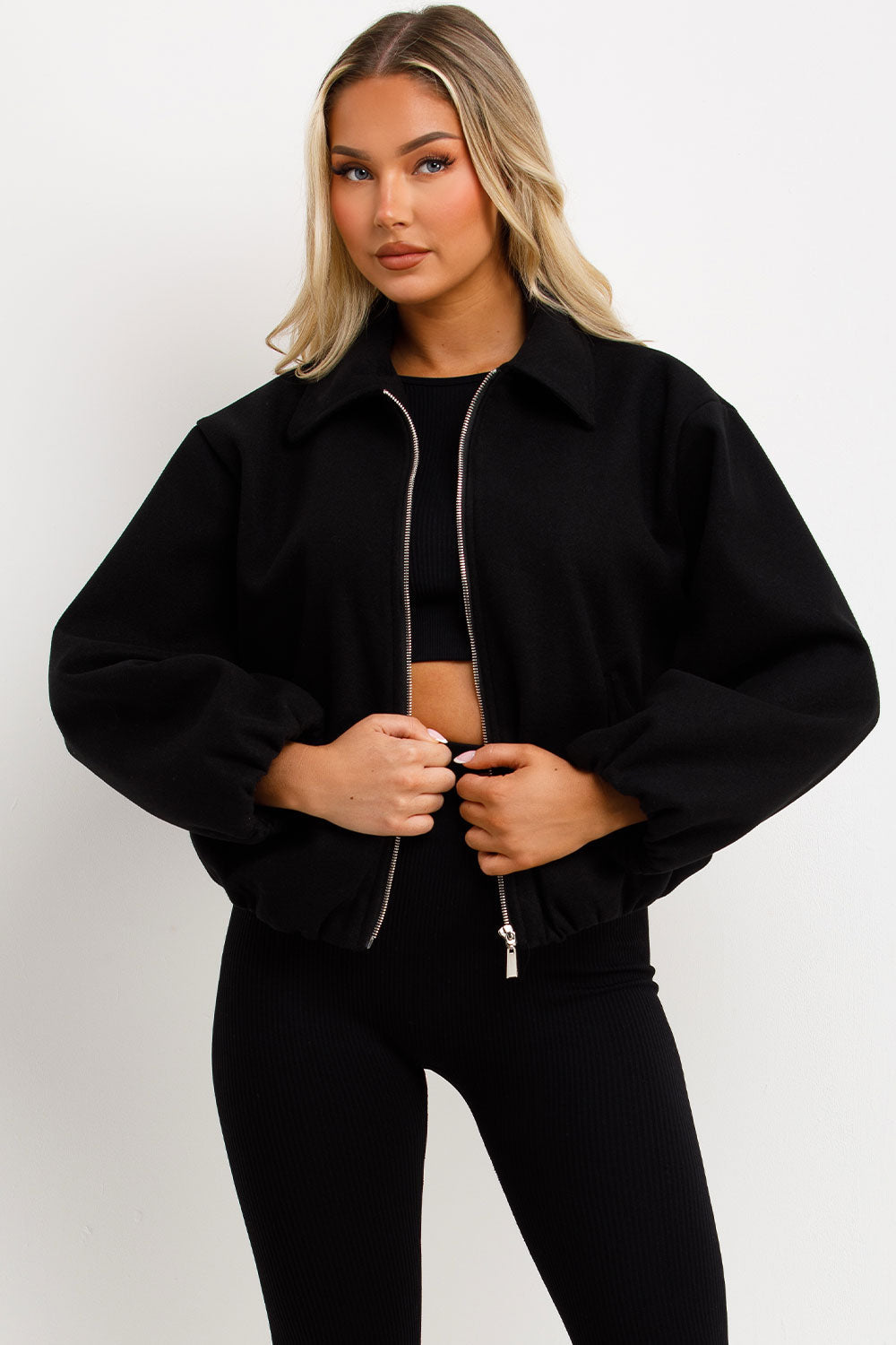 Puffed Bomber Jacket with Zip Black | Xtralitty
