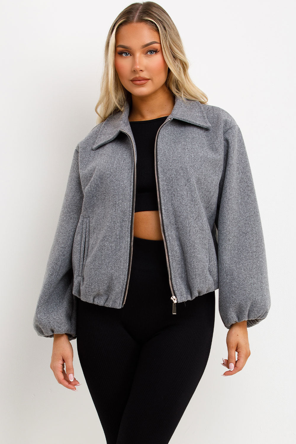 Puffed Bomber Jacket with Zip Grey | Xtralitty