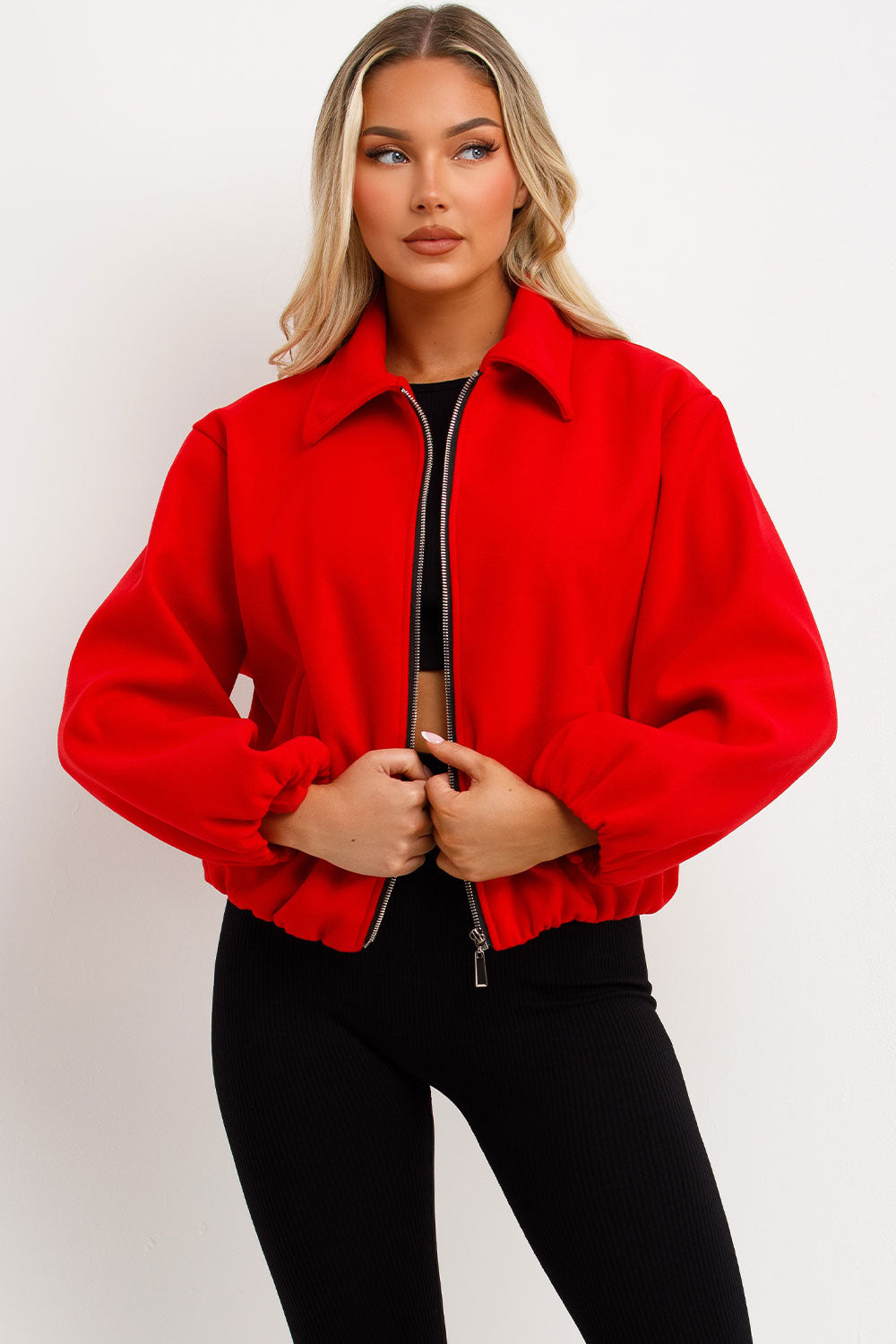 Puffed Bomber Jacket with Zip Red | Xtralitty