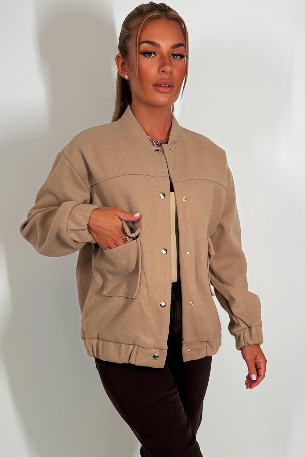 Bomber Jacket with Pockets Beige | Xtralitty