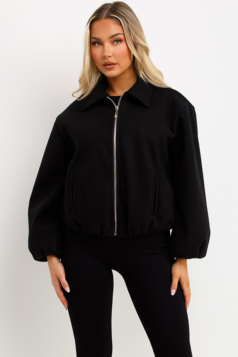 Puffed Bomber Jacket with Zip Black | Xtralitty