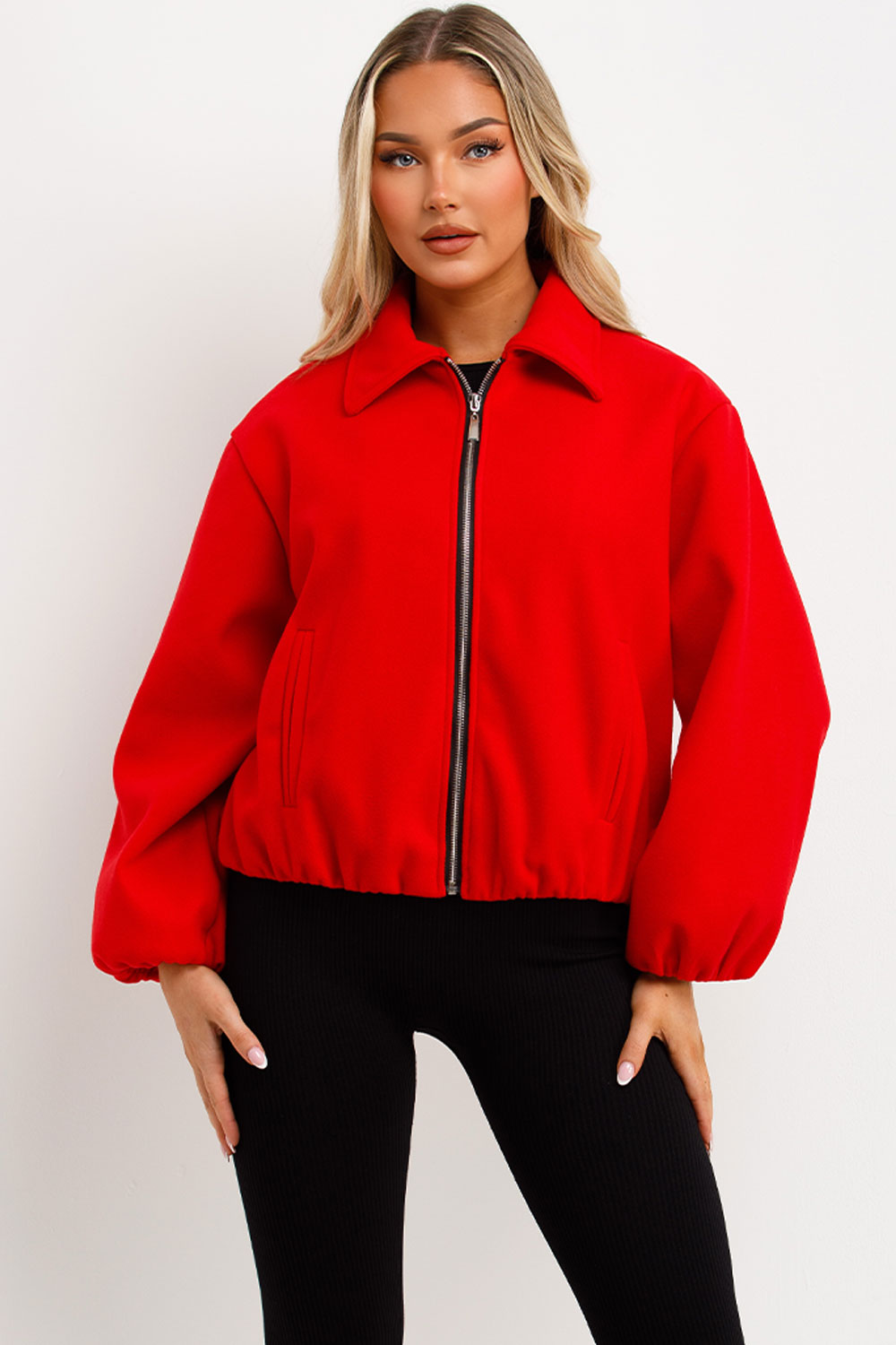 Puffed Bomber Jacket with Zip Red | Xtralitty