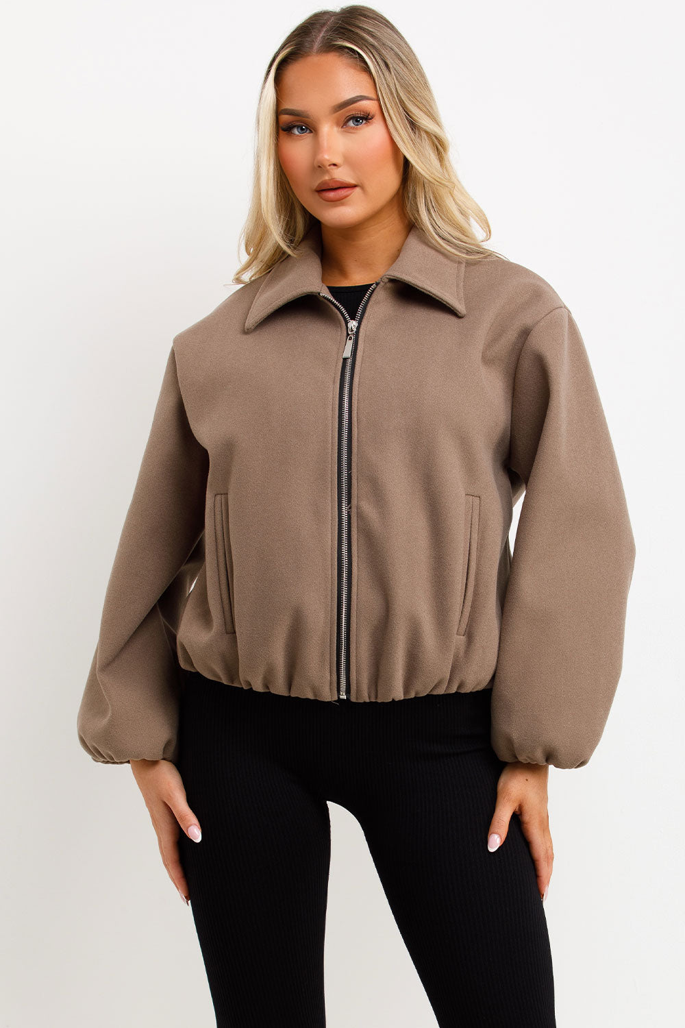 Puffed Bomber Jacket with Zip Taupe | Xtralitty