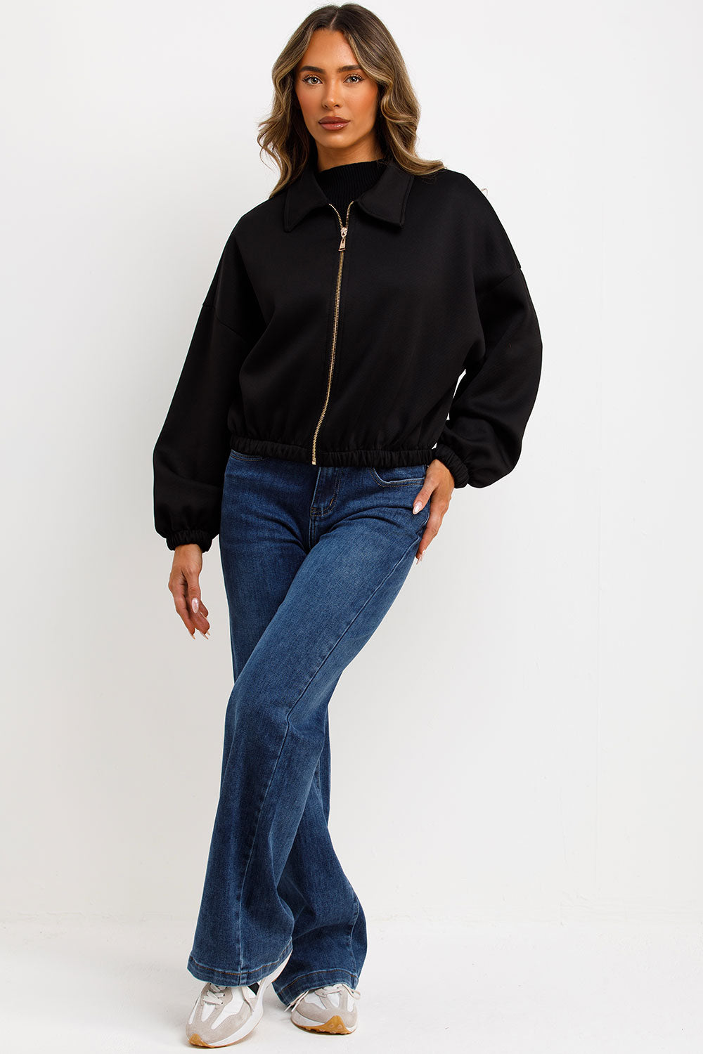 Puffed Bomber Jacket with Collar and Zip Black | Xtralitty