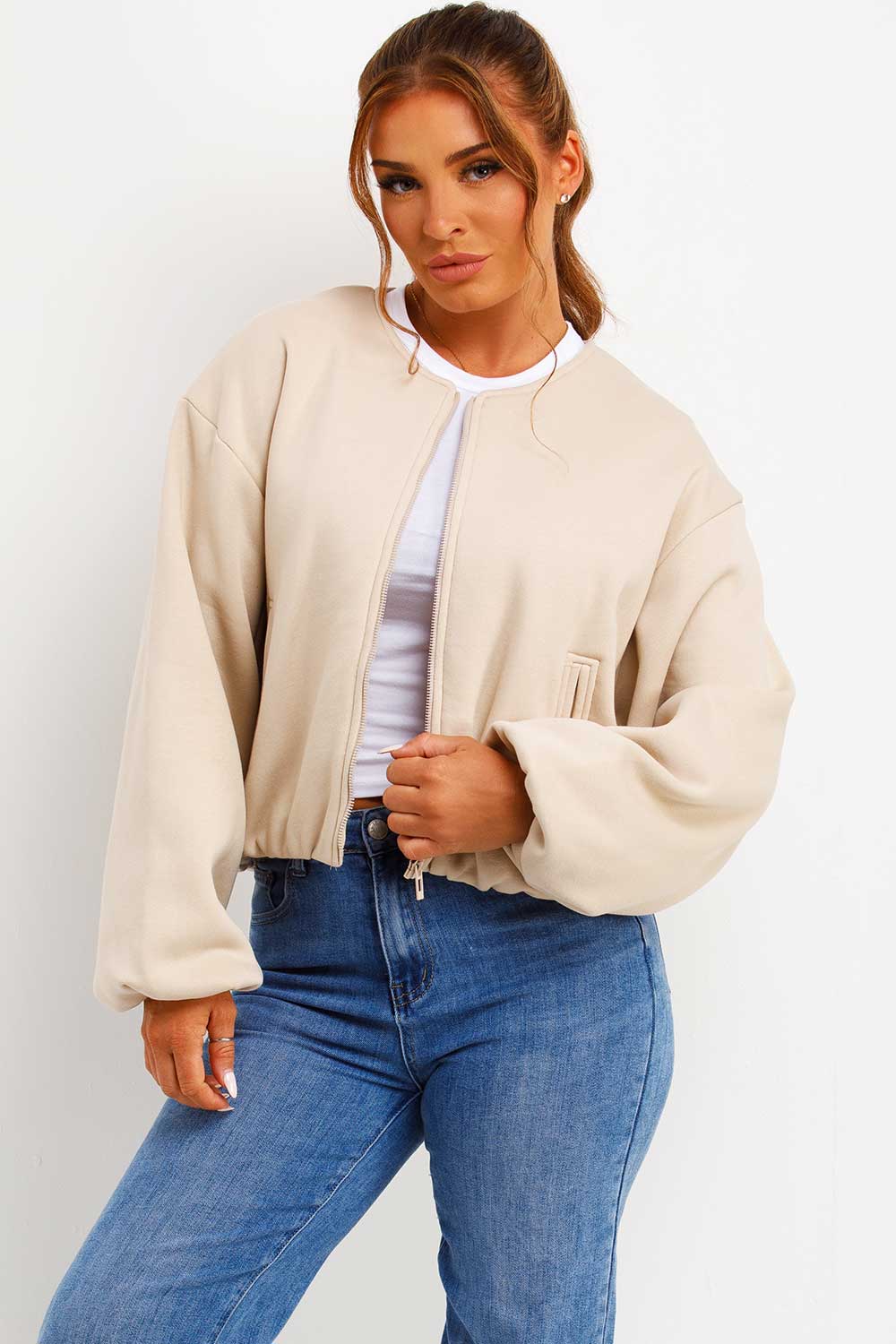 Soft Bomber Jacket with Zip Beige | Xtralitty