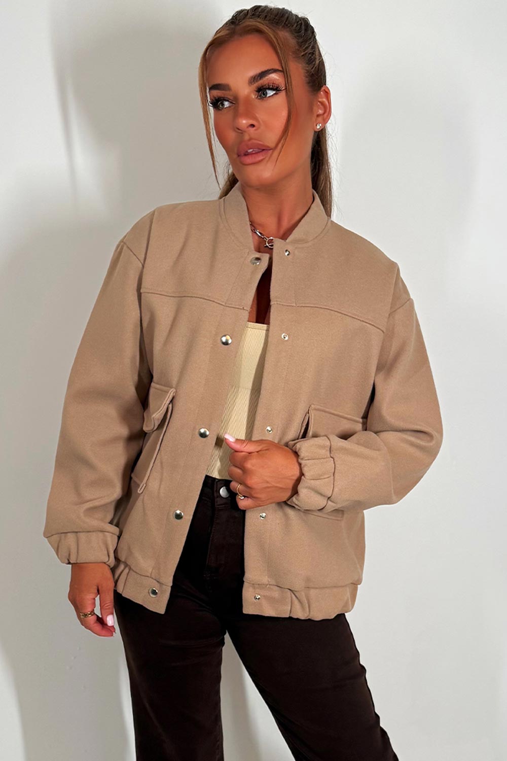 Bomber Jacket with Pockets Beige | Xtralitty