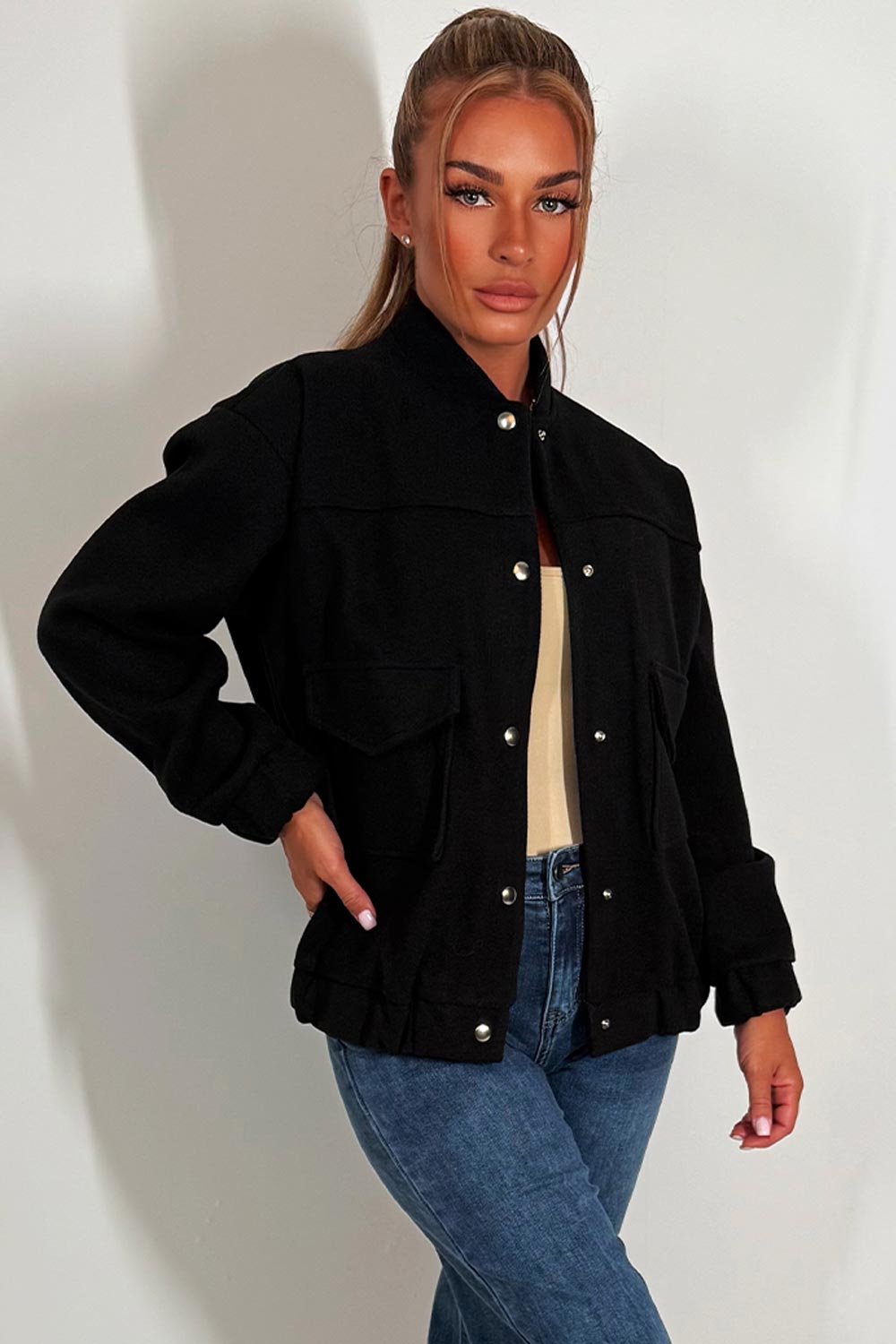 Bomber Jacket with Pockets Black | Xtralitty