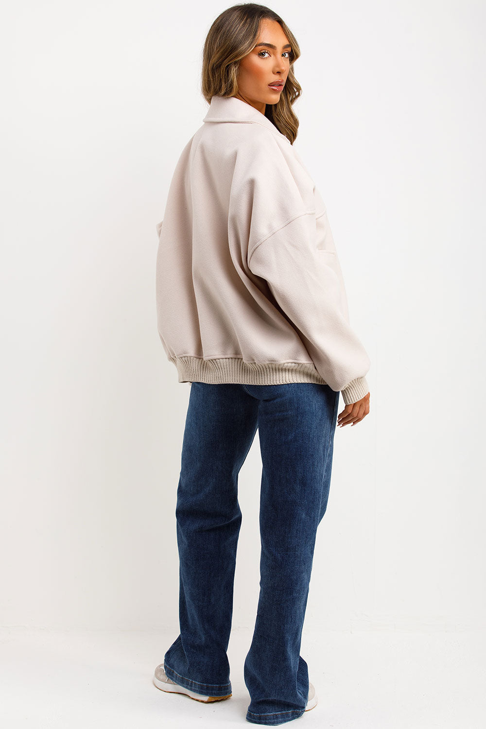 Soft Oversize Bomber Jacket with Collar Beige | Xtralitty