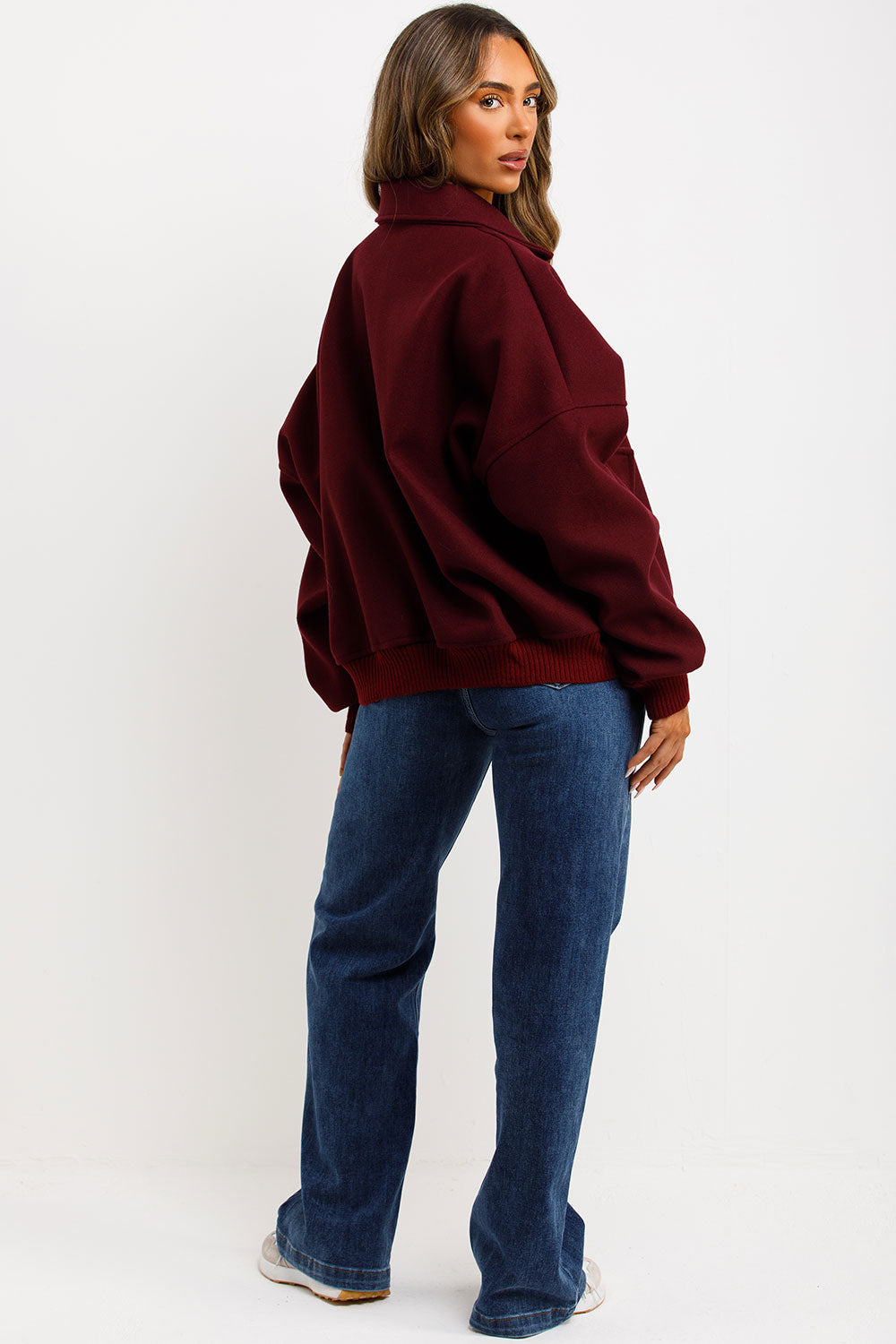 Soft Oversize Bomber Jacket with Collar Burgundy | Xtralitty