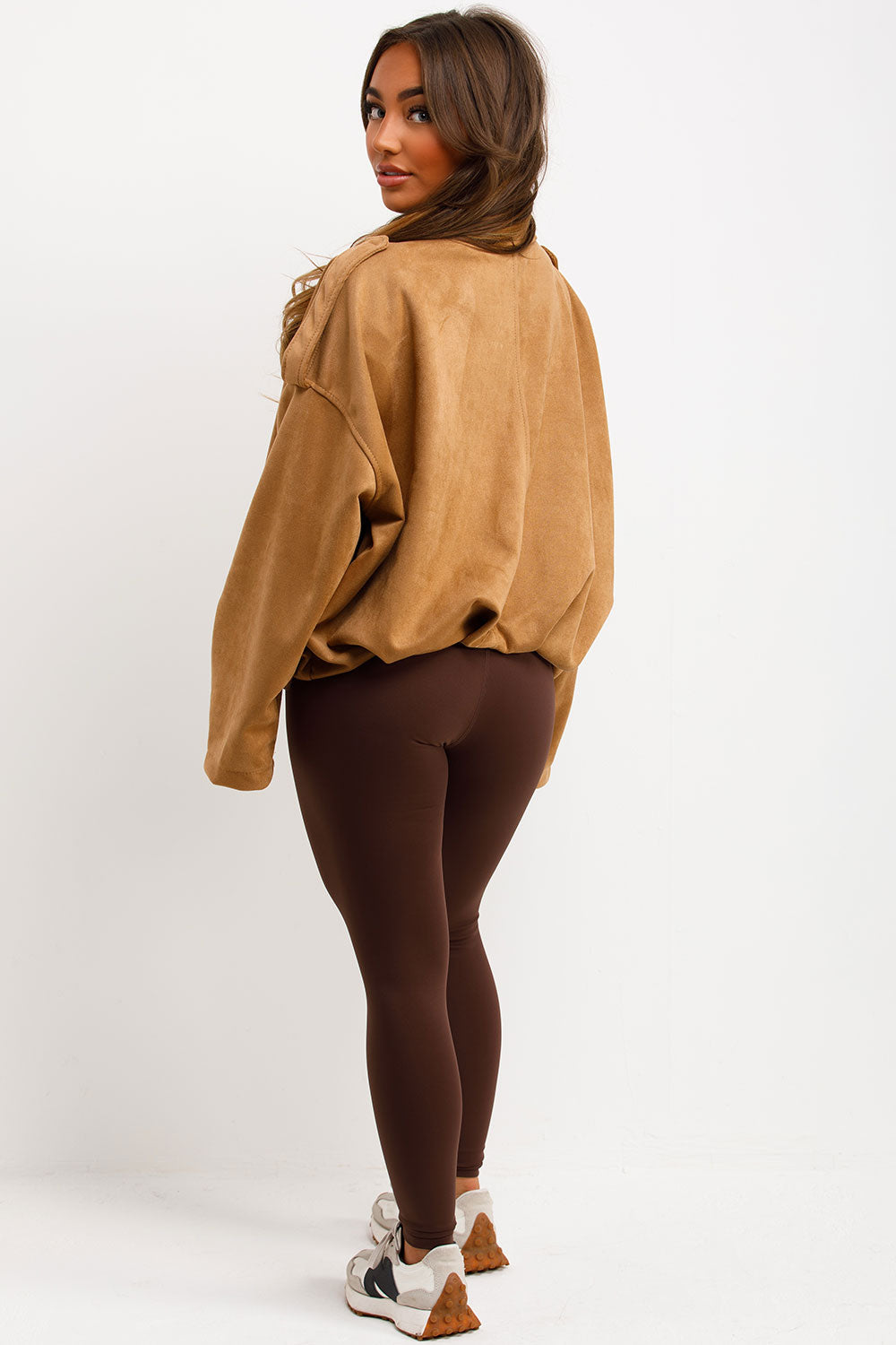 Faux Suede Bomber Jacket with Tabs Taupe | Xtralitty