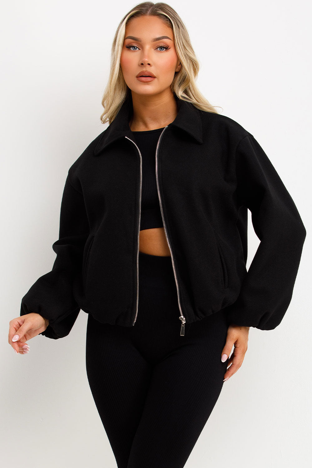 Puffed Bomber Jacket with Zip Black | Xtralitty