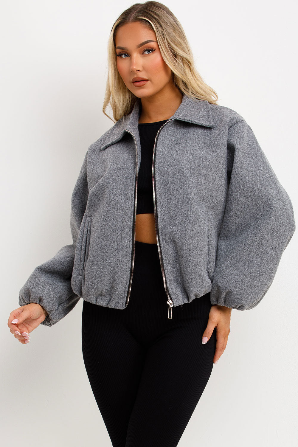 Puffed Bomber Jacket with Zip Grey | Xtralitty