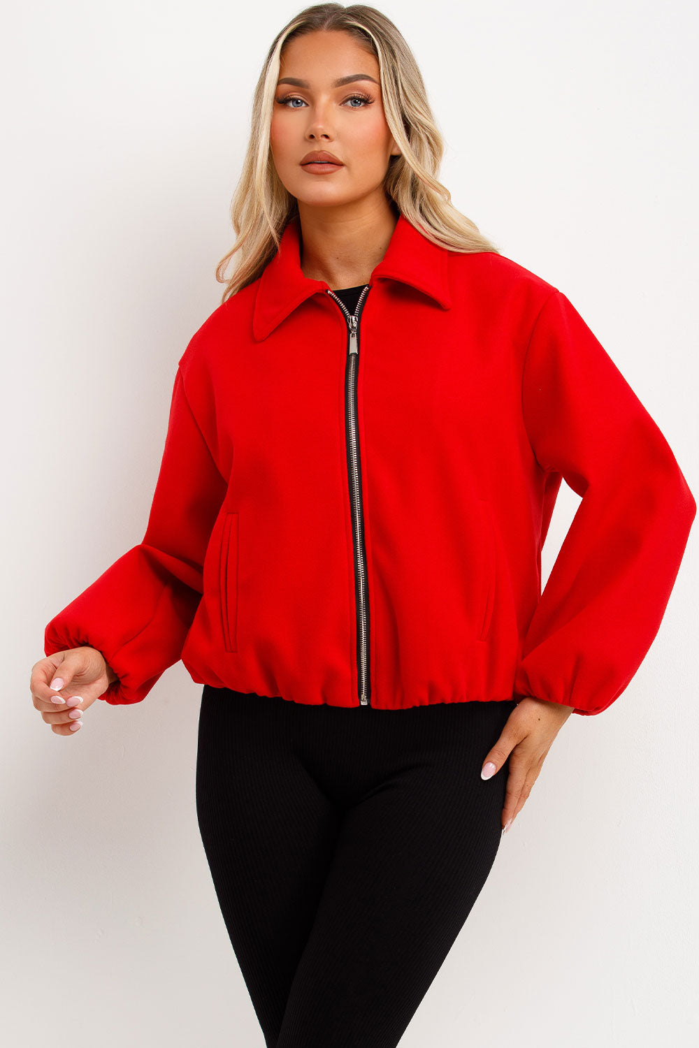 Puffed Bomber Jacket with Zip Red | Xtralitty