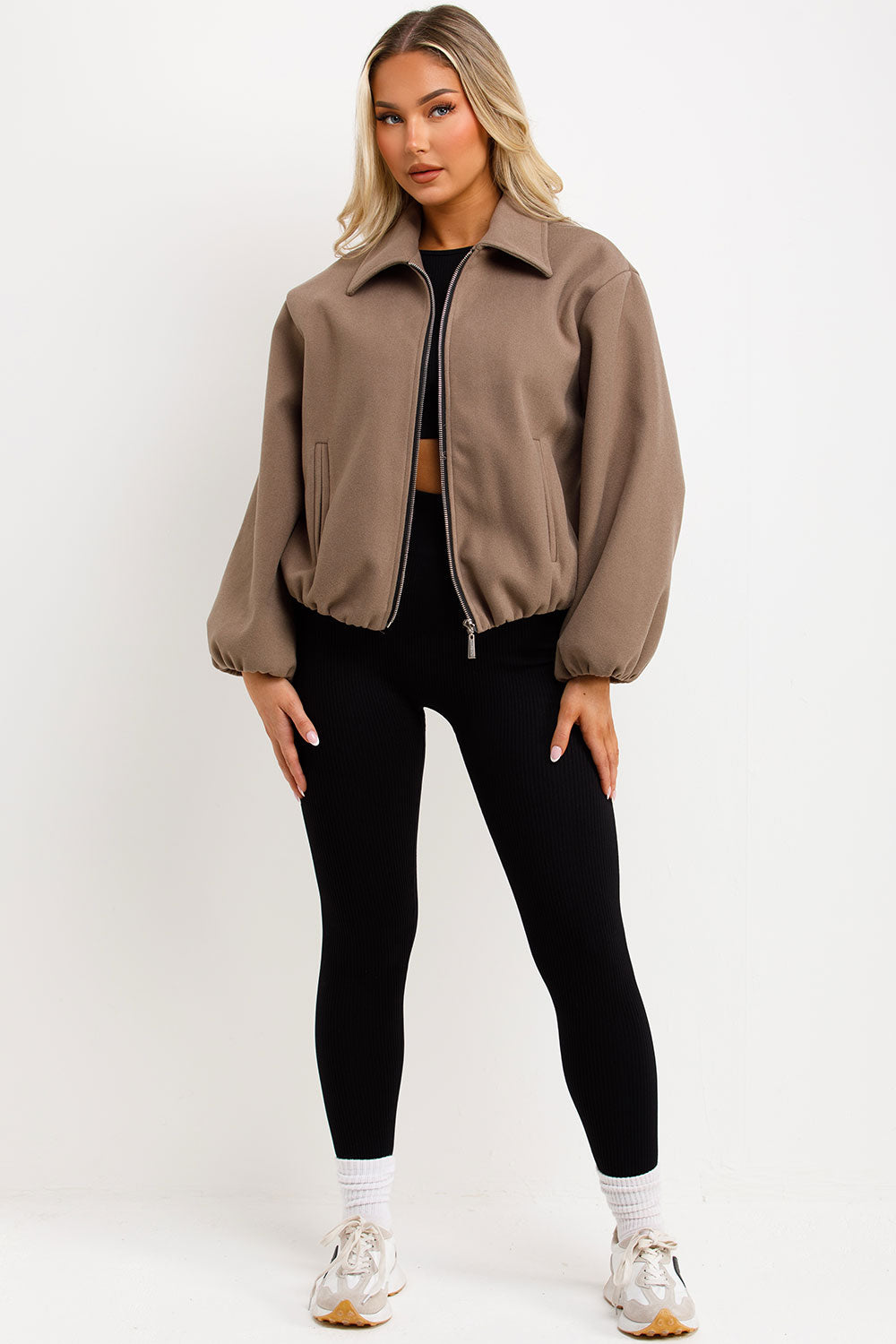 Puffed Bomber Jacket with Zip Taupe | Xtralitty