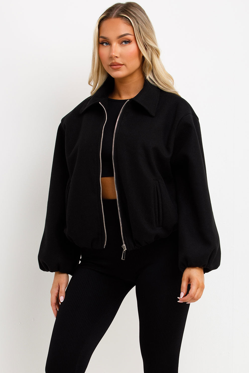 Puffed Bomber Jacket with Zip Black | Xtralitty
