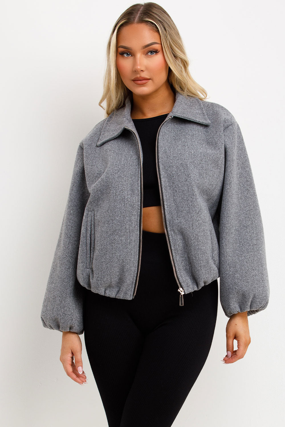 Puffed Bomber Jacket with Zip Grey | Xtralitty