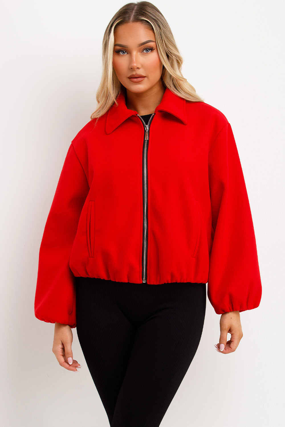Puffed Bomber Jacket with Zip Red | Xtralitty