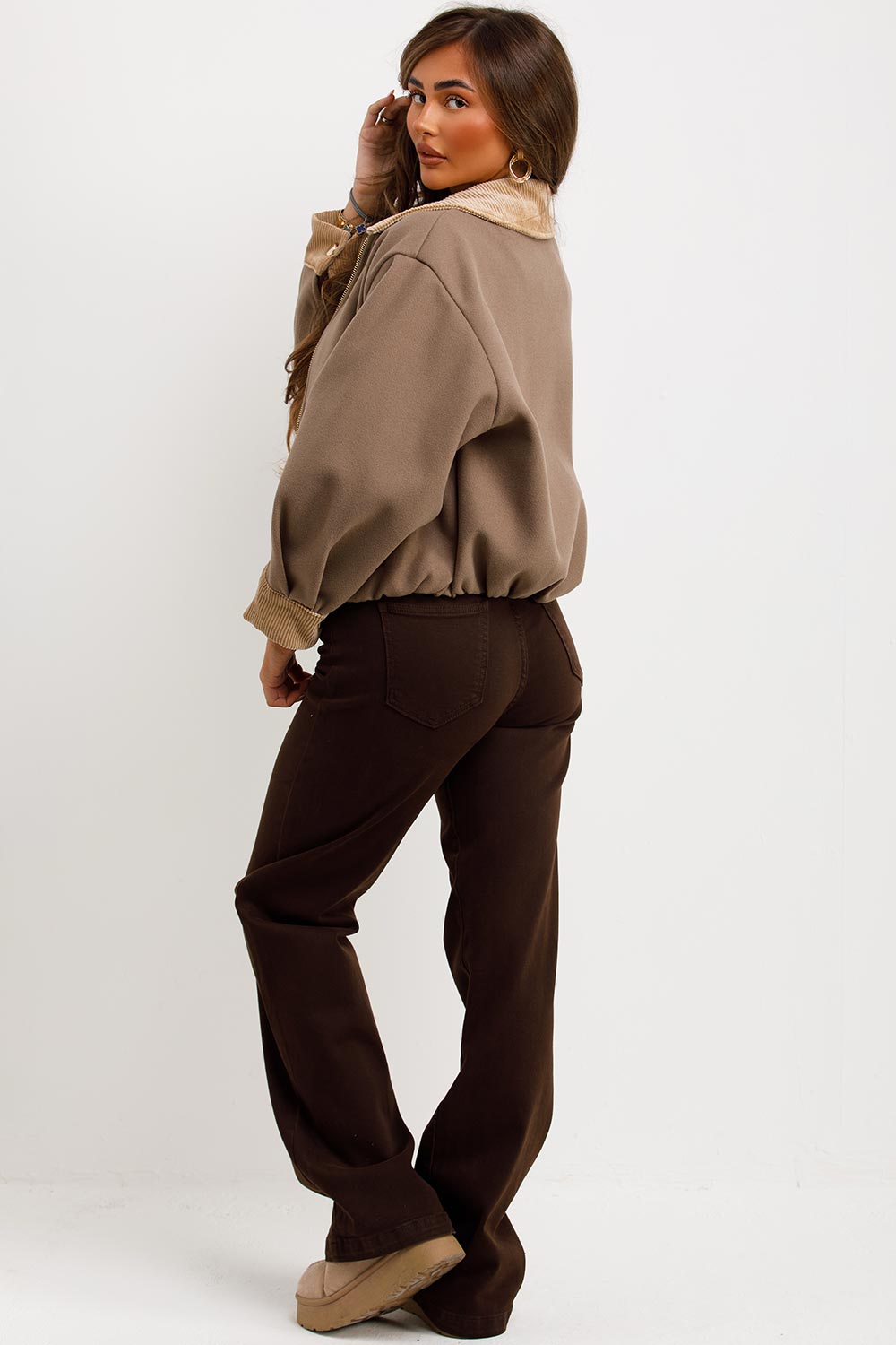 Shorts Bomber Jacket with Collar Taupe | Xtralitty