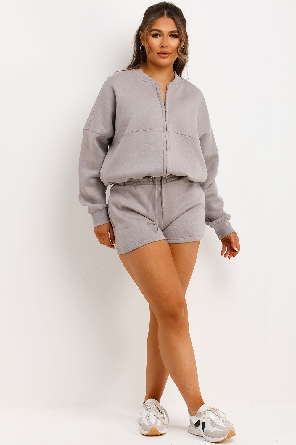 Bomber Jacket and Shorts Tracksuit Set Dove Grey | Xtralitty