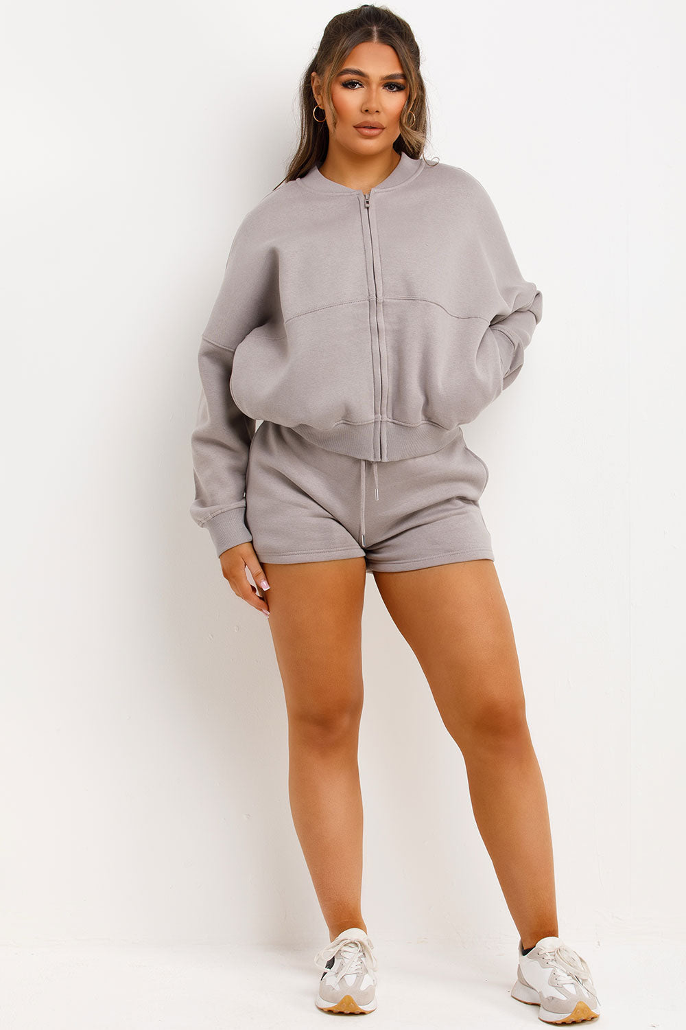 Bomber Jacket and Shorts Tracksuit Set Dove Grey | Xtralitty