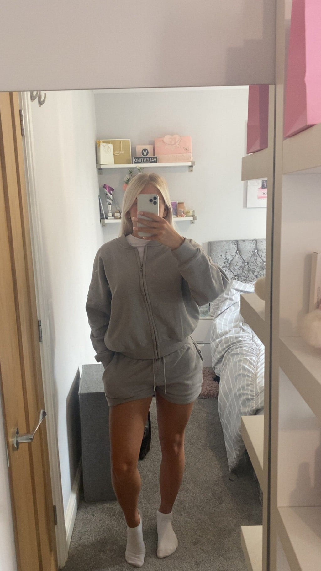 Bomber Jacket and Shorts Tracksuit Set Dove Grey | Xtralitty