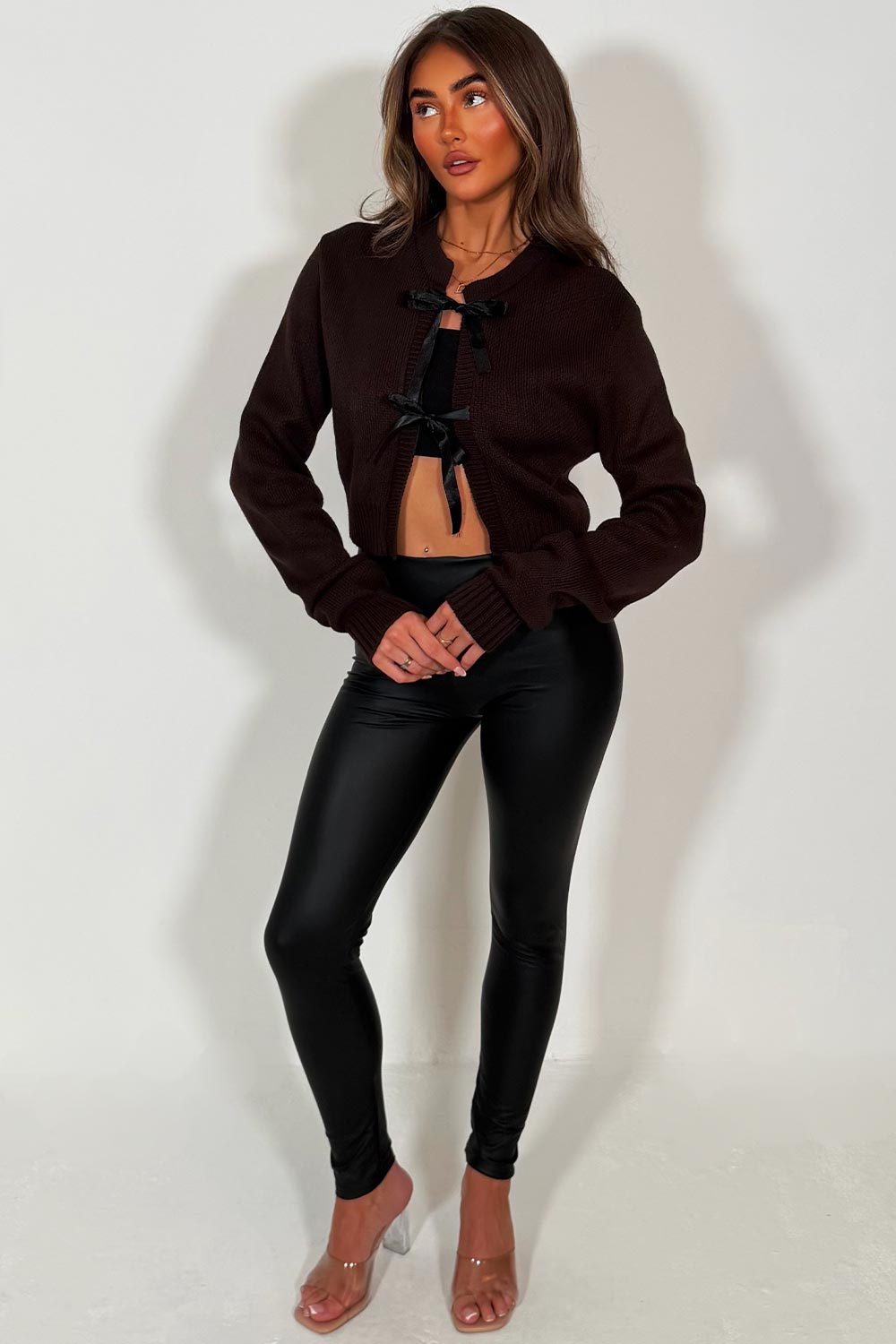 Brown Cardigan with Bow Tie Detail | Xtralitty