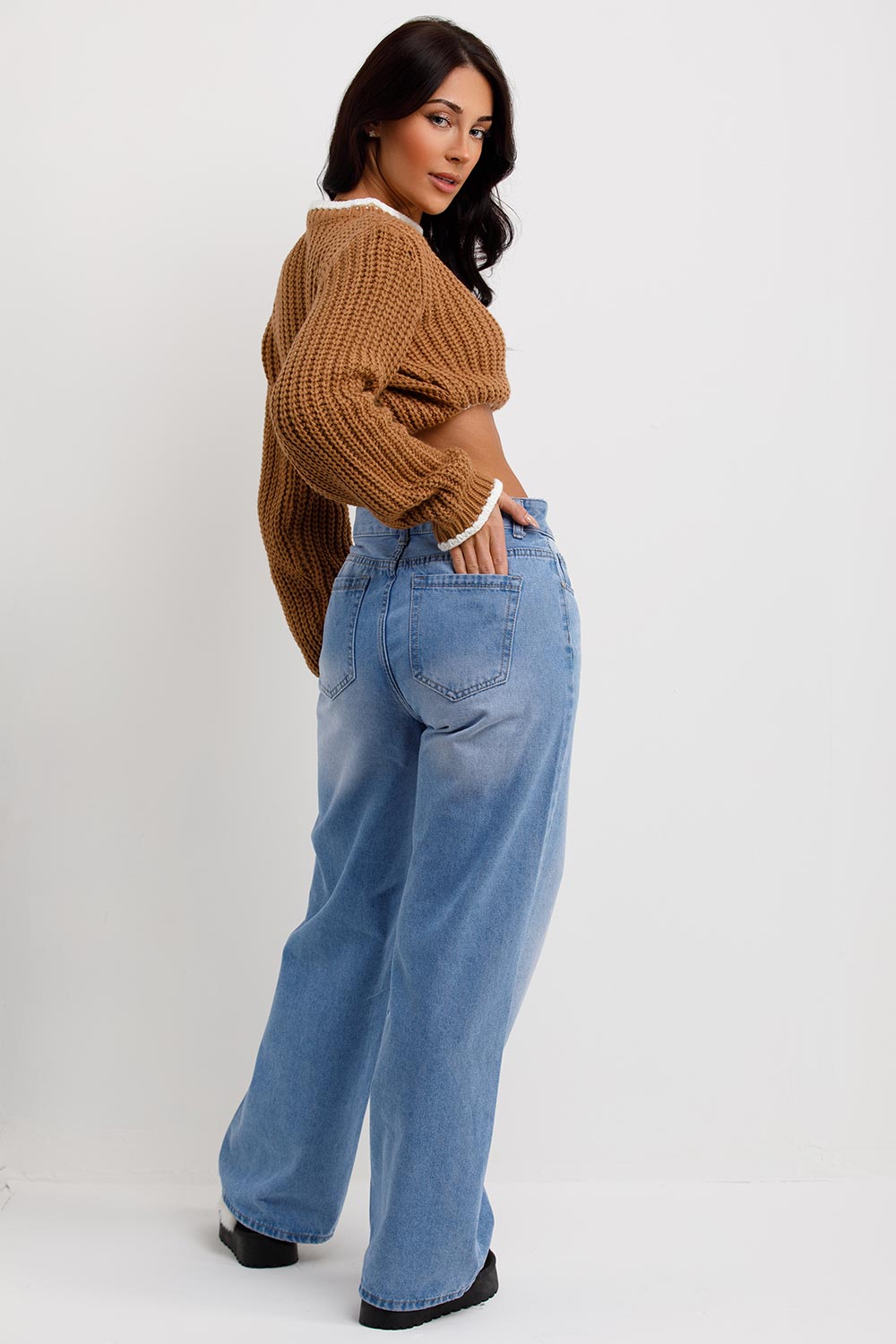 Brown Long Sleeve Knitted Cropped Jumper | Xtralitty