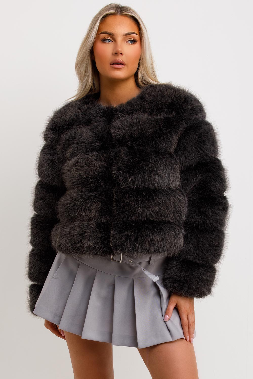 Faux Fur Bubble Coat Charcoal Grey | Xtralitty