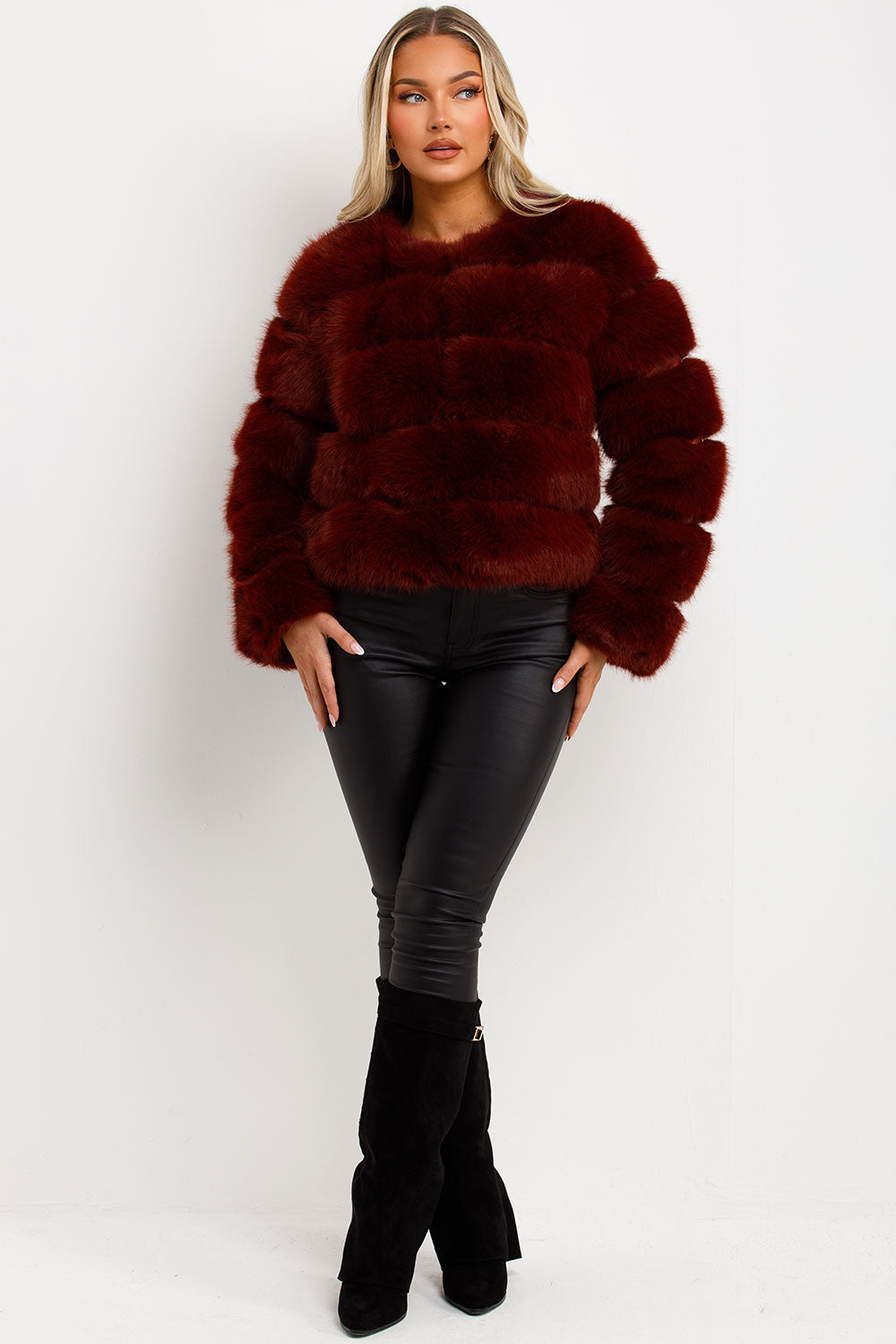 Faux Fur Bubble Coat Burgundy | Xtralitty