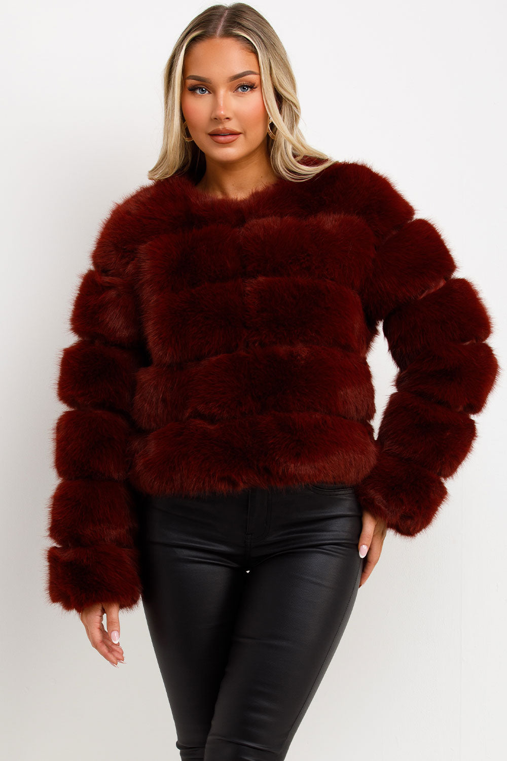 Faux Fur Bubble Coat Burgundy | Xtralitty