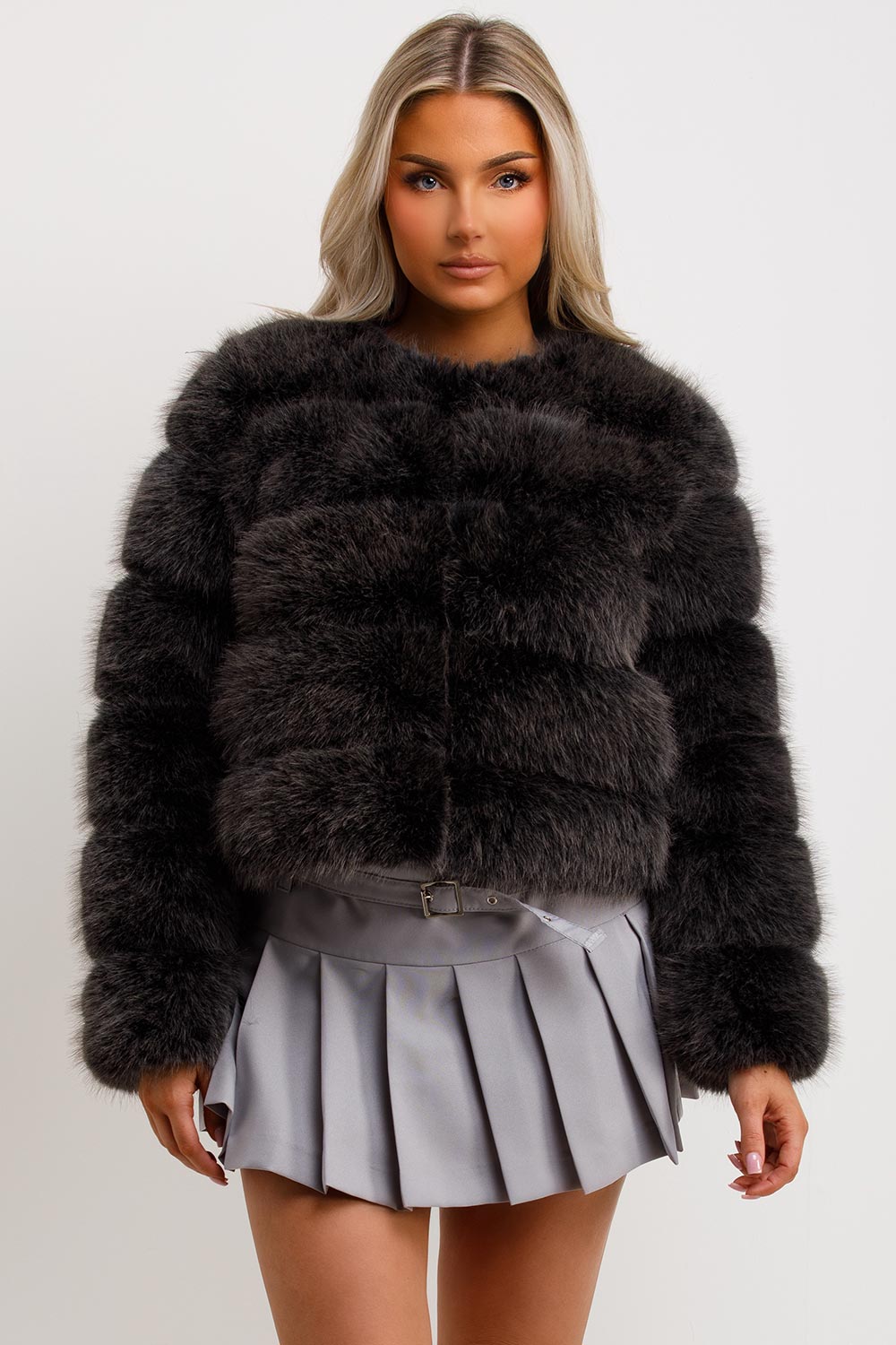 Faux Fur Bubble Coat Charcoal Grey | Xtralitty