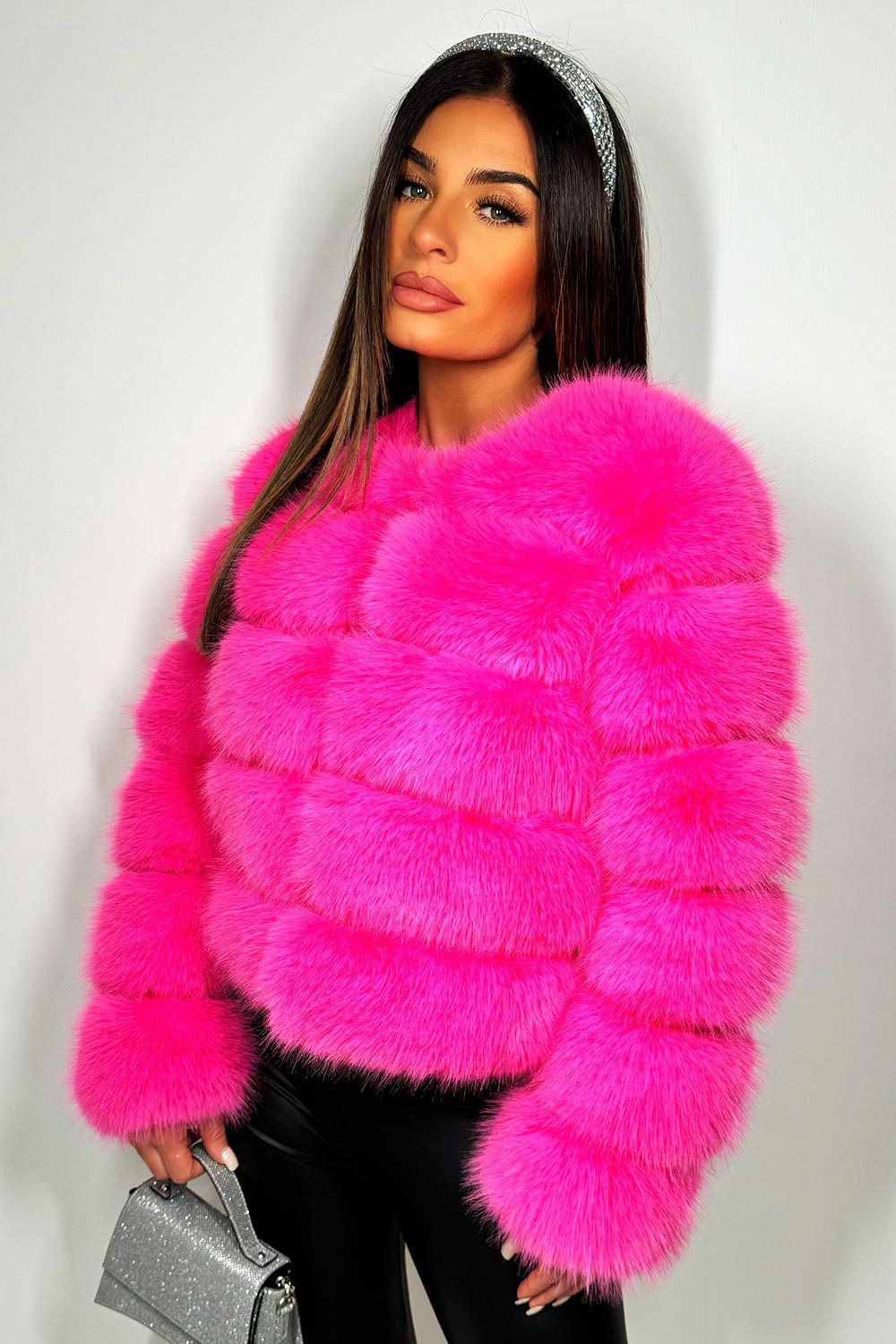 Faux Fur Bubble Coat Bright Pink | Xtralitty