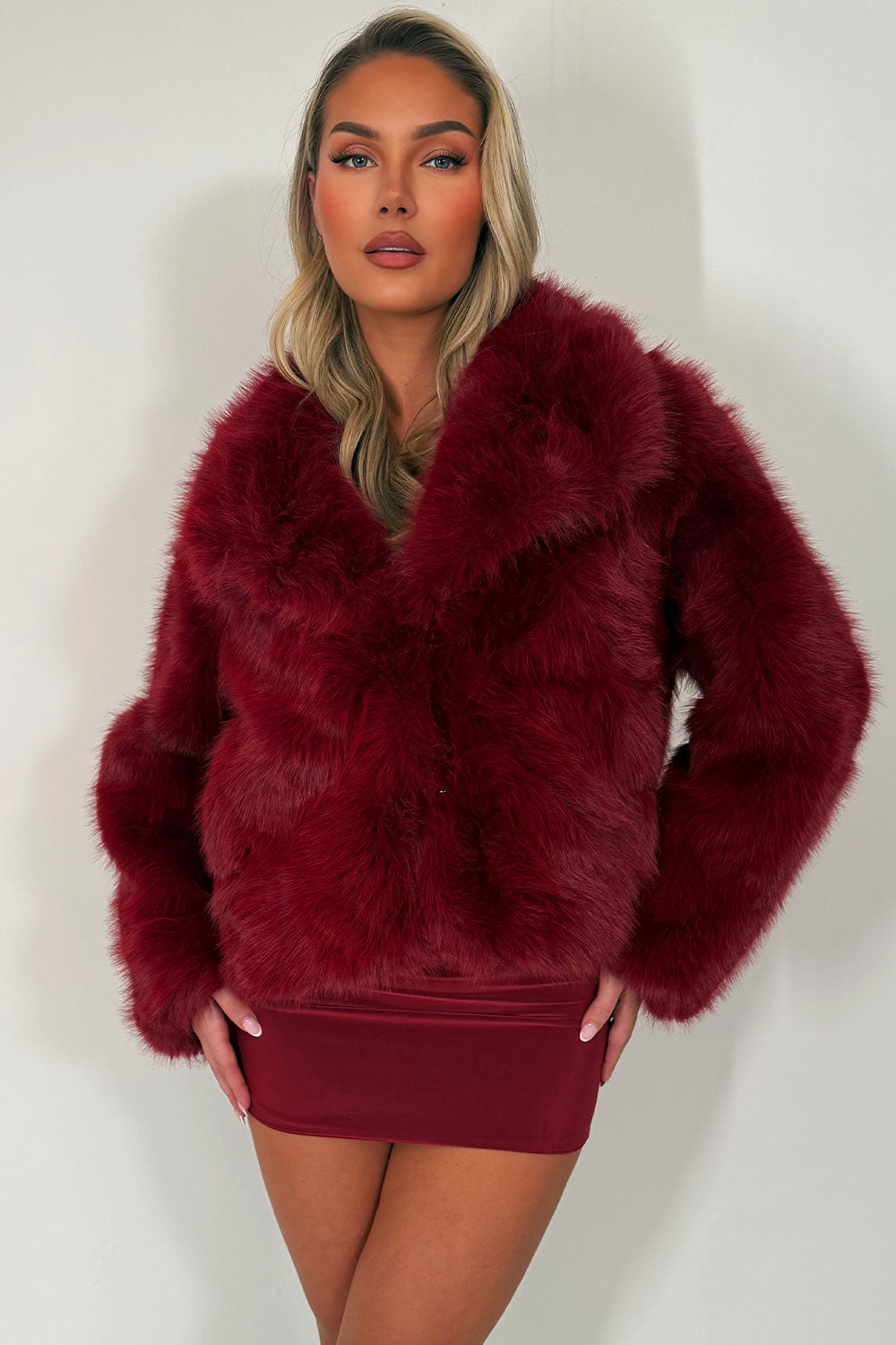 Faux Fur Jacket Collared Burgundy | Xtralitty