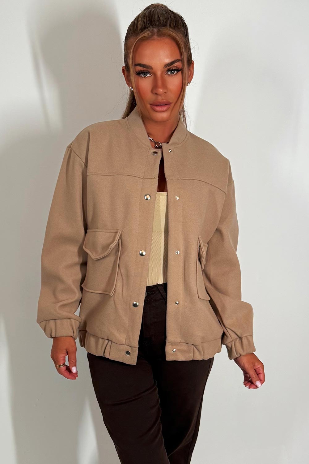 Bomber Jacket with Pockets Beige | Xtralitty