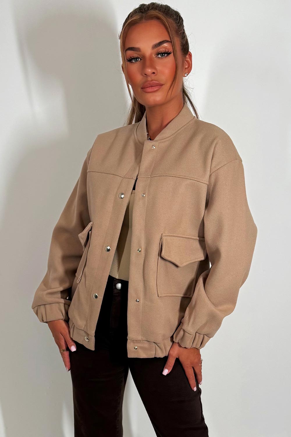 Bomber Jacket with Pockets Beige | Xtralitty