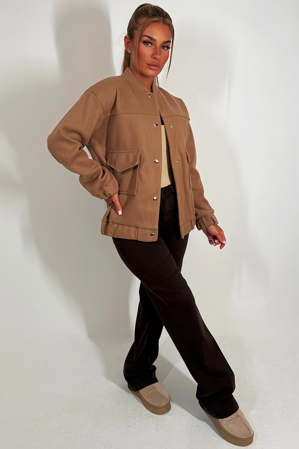 Bomber Jacket with Pockets Taupe | Xtralitty