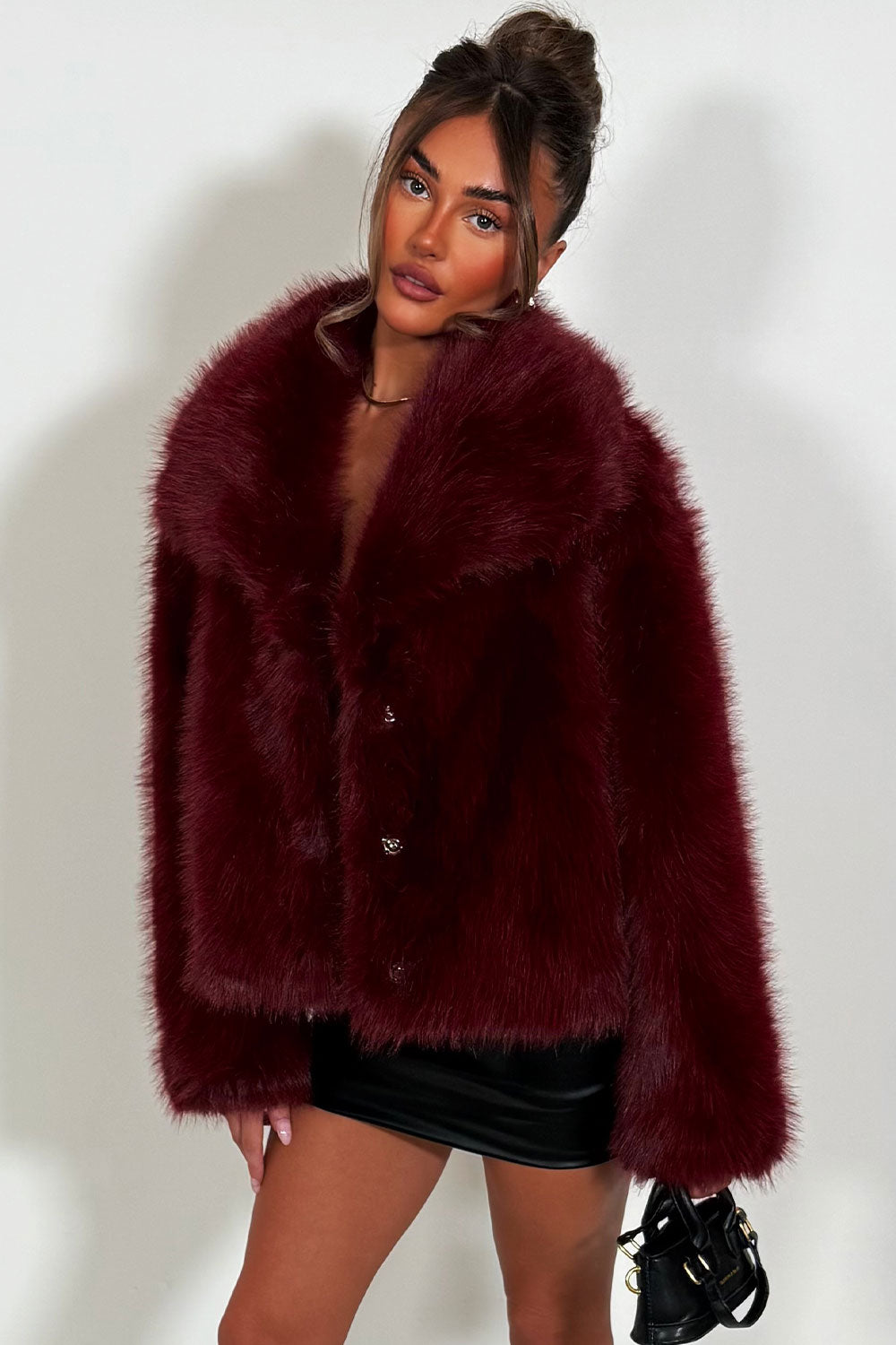 Burgundy Faux Fur Jacket Collared | Xtralitty