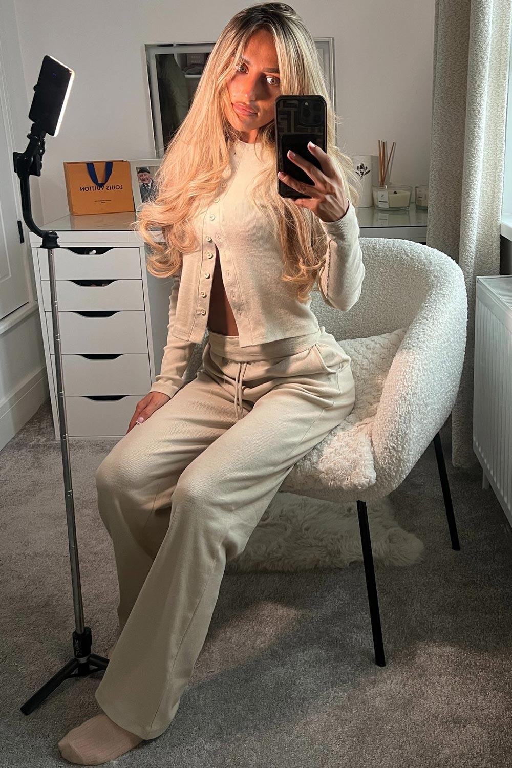 Rib Button Up Long Sleeve Top and Trouser Lounge | Xtralitty