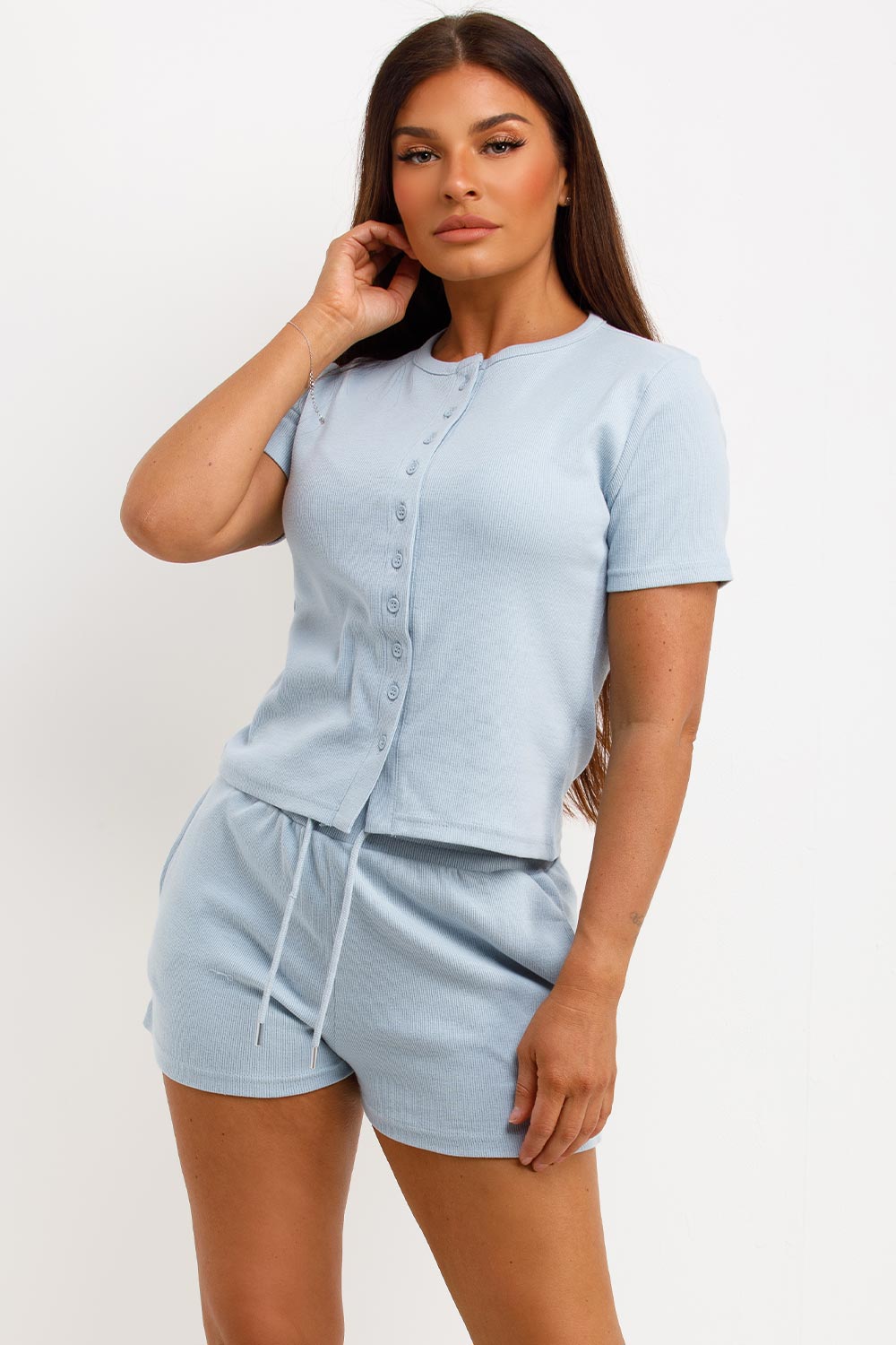 Rib Button Up Top and Shorts Tracksuit Set Baby | Xtralitty