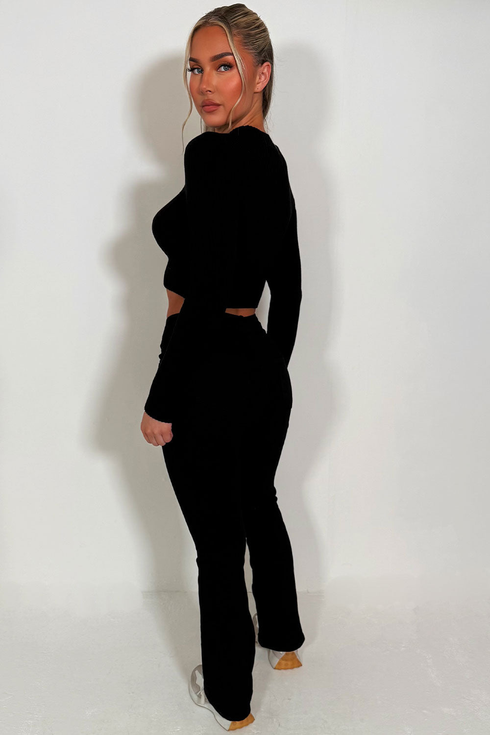 Crop Knitted Jumper with Long Sleeves Black | Xtralitty