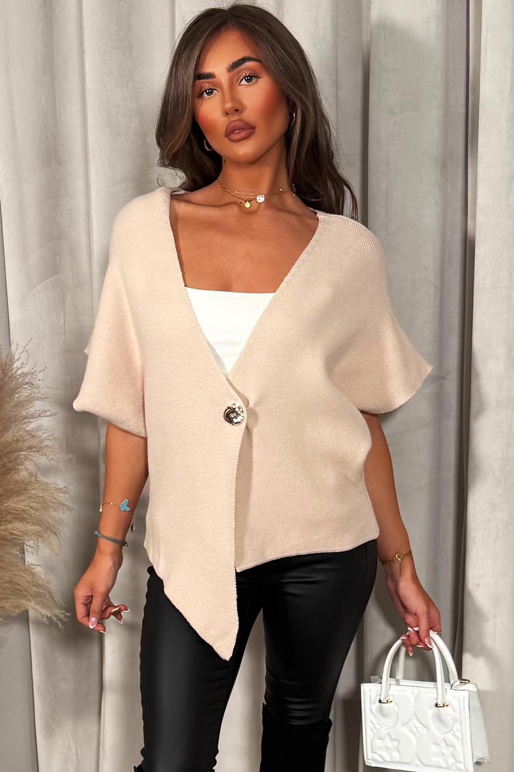 Beige Cape Cardigan with Gold Button | Xtralitty