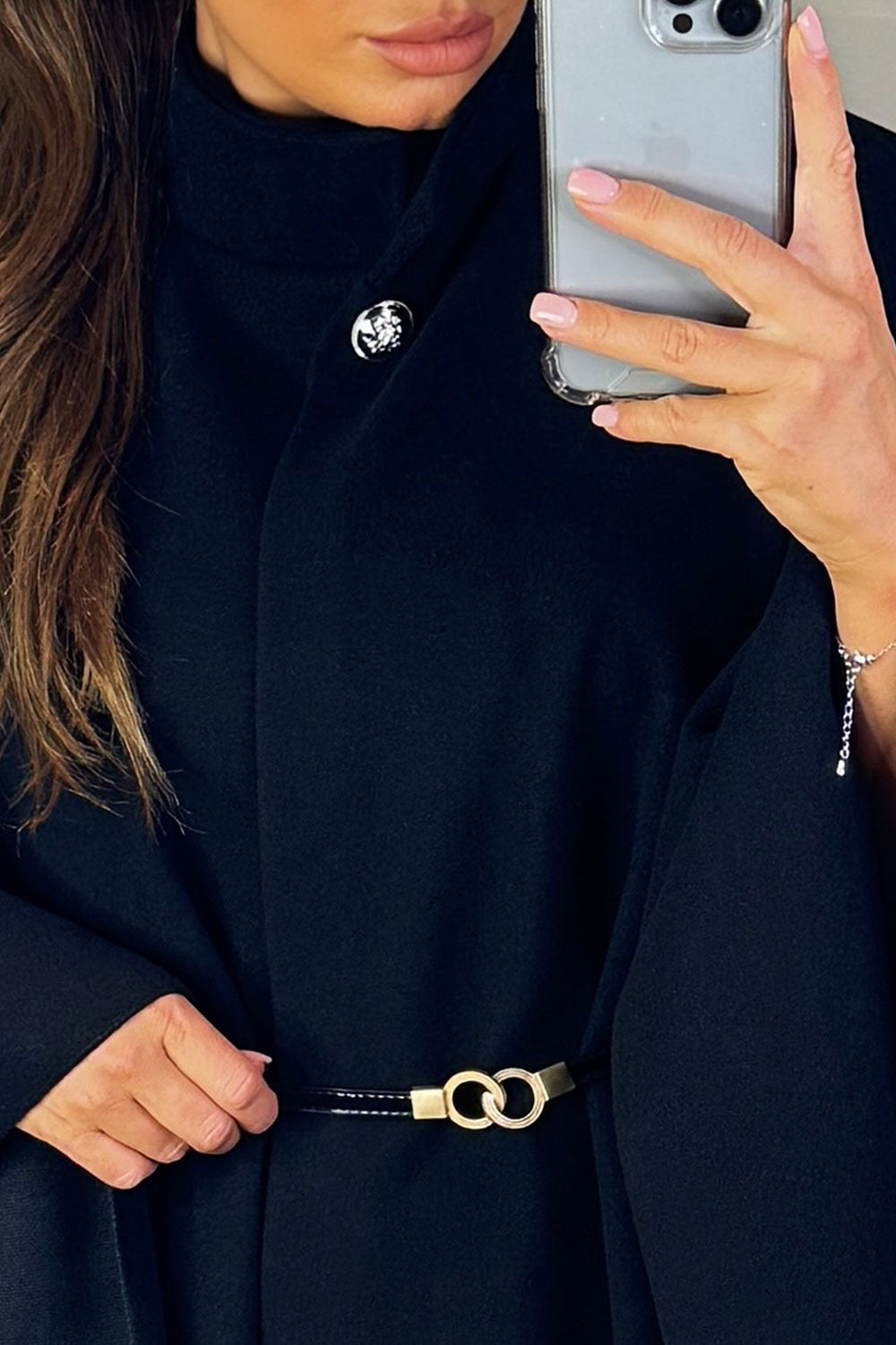 Cape with Belt and Button Black Poncho | Xtralitty