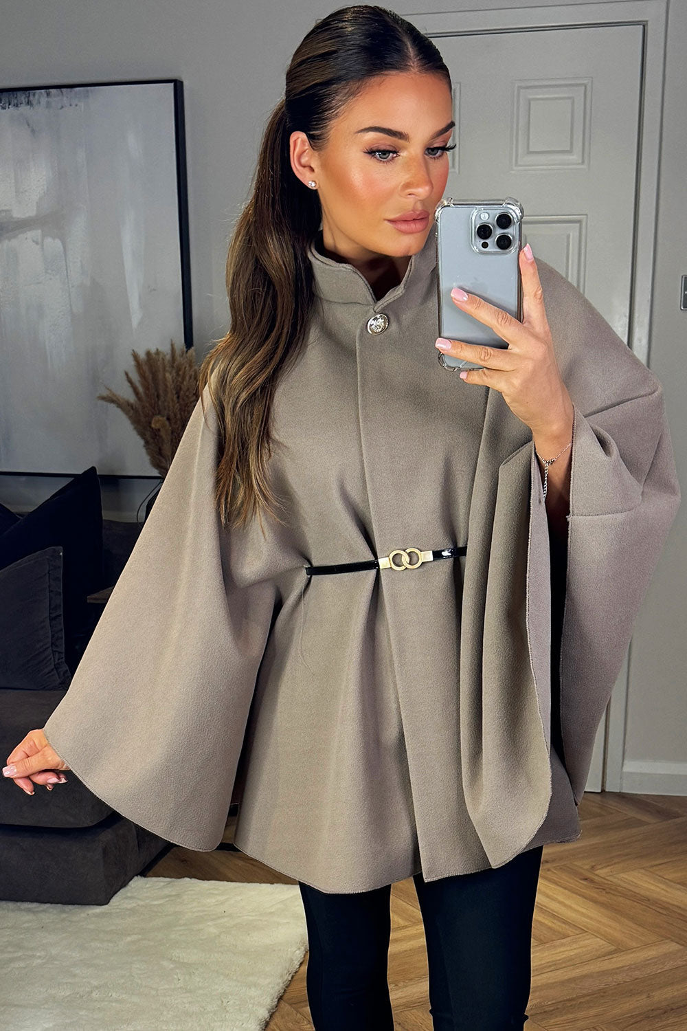Cape with Belt and Button Mocha Poncho | Xtralitty