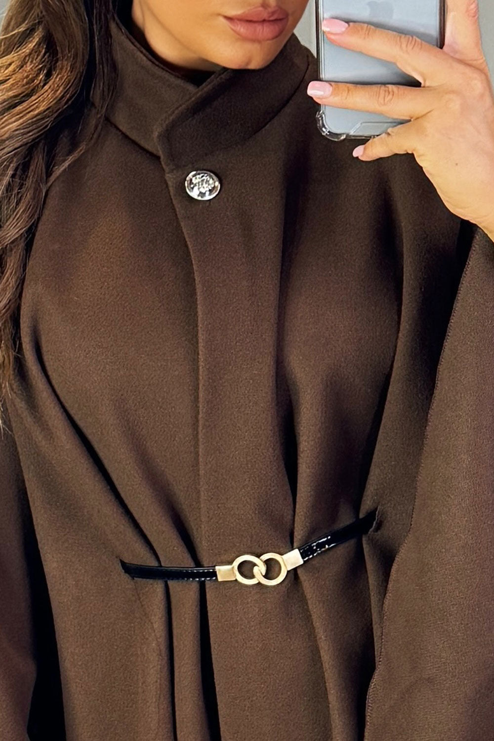 Cape with Belt and Button Brown Poncho | Xtralitty